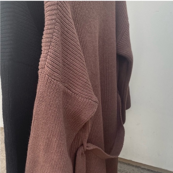 Chunky Below Knee Rib Belt Pocket Brown Cardigan Coat Maxi duster long sweater - Picture 8 of 10